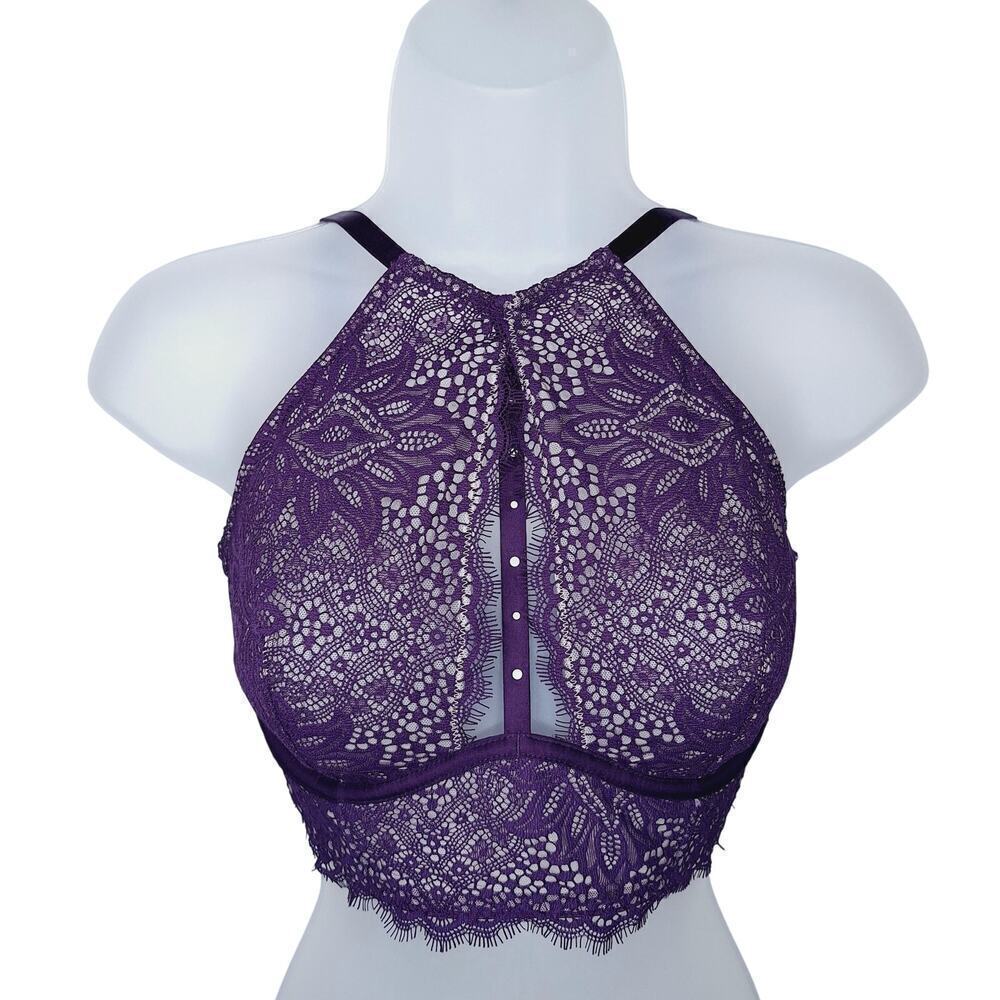 Victoria's Secret Very Sexy Lace Bustier Bralette Racerback 32DD Pearl High Neck